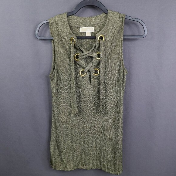 Michael Kors Women Top XS Green Sparkle Knit Retro Glam Indie Statement Timeless - Picture 1 of 10